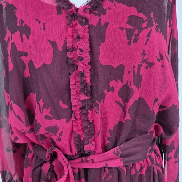 NWT Simply Vera Vera Wang Ruffle Dress Magenta Long Sleeve Mini Chiffon Sz XL - Picture 3 of 13